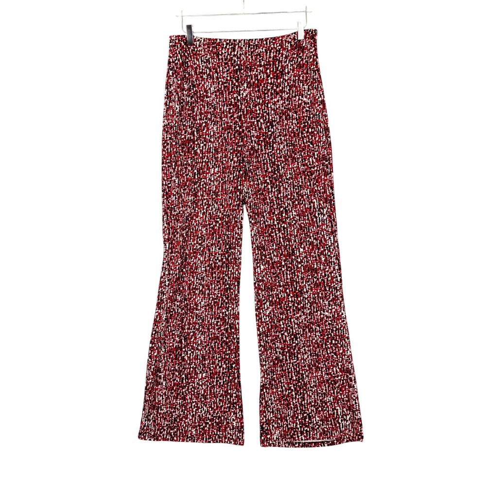 Travel Elements Pants Womens Small Red Black White Flare Leg Pull On Slinky Knit
